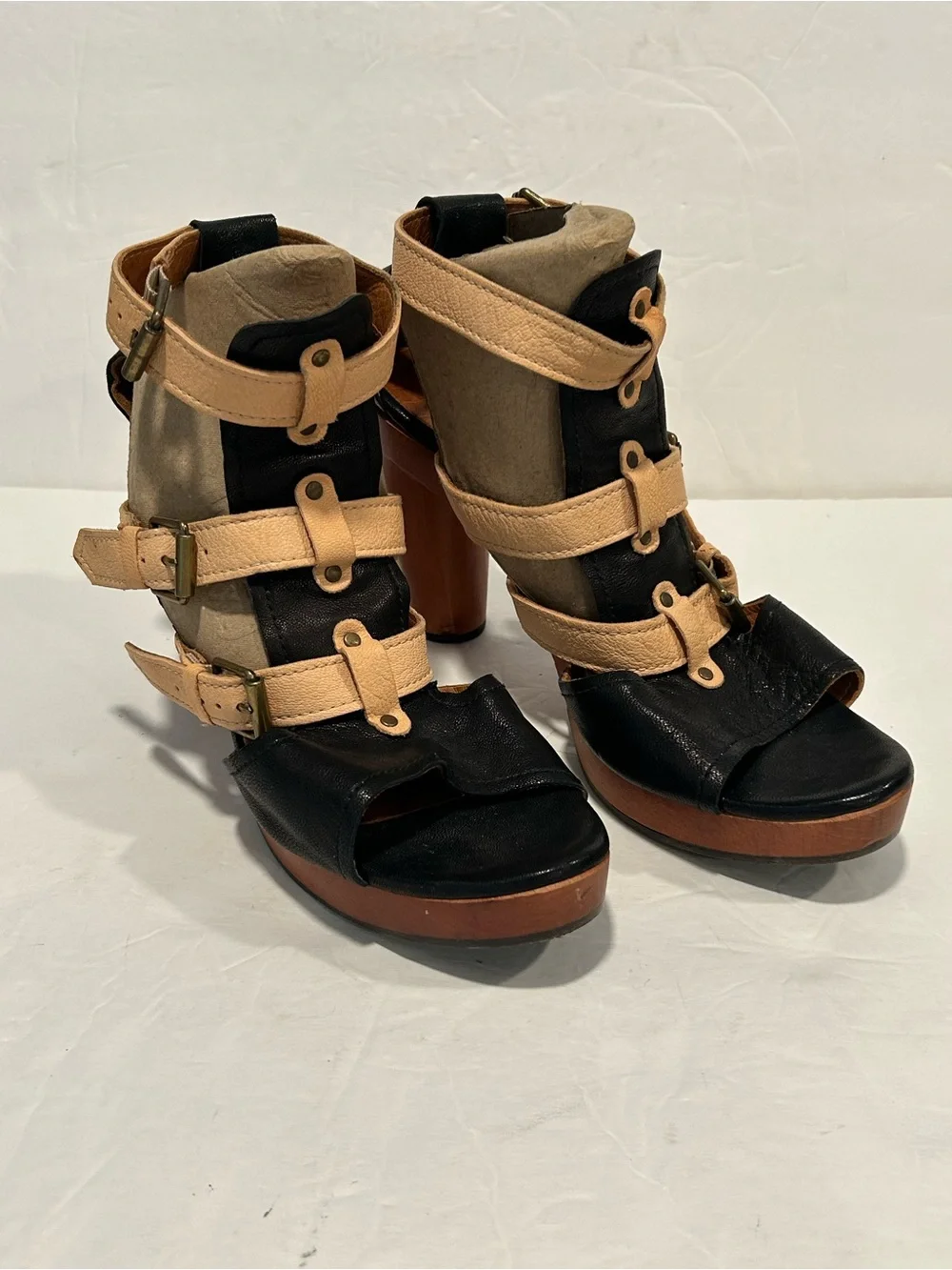 Chie Mihara Strappy Wooden Block Cone Heel Platform leather sandals EU 41|US11 - Picture 1 of 11